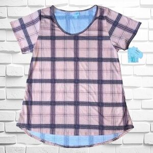LuLaRoe XL Classic Tee • Windowpane Plaid •Polyester Jersey •High Round Neckline